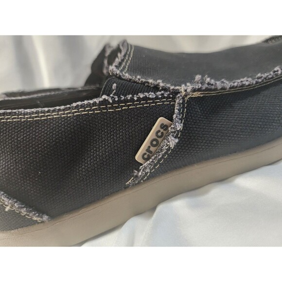 CROCS Santa Cruz Canvas Slip-On Loafer Boat Shoes Black Frayed 10128 Men's Sz 10 - Picture 8 of 13
